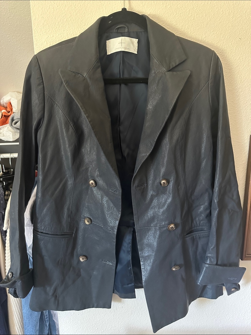 Thakoon Navy Double-Breasted Leather Blazer